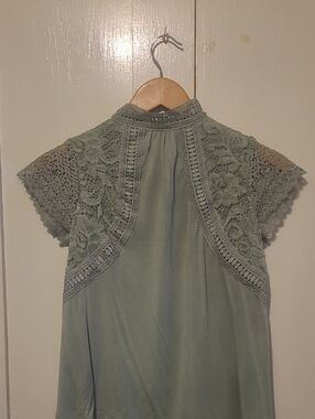 Cable & Gauge Sage Green Lace Yoke Blouse